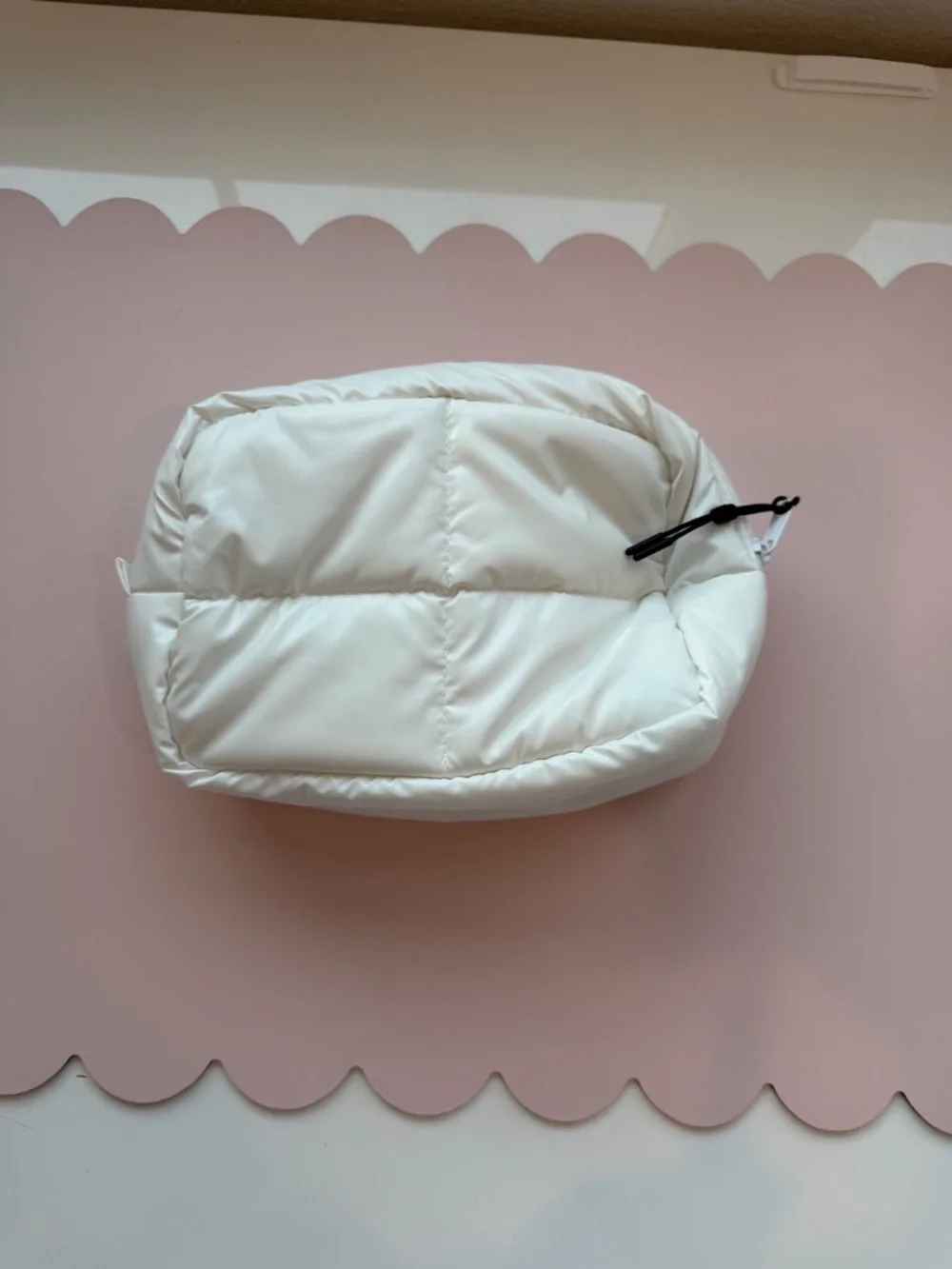 White Quilted Makeup Organizer Pouch